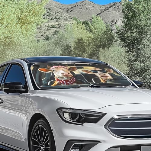 Image of Funny Cow Sun Shade for Car Windshield Foldable Front Windshield Shade for Sun Auto Vehicle Shield Reflector Blocking Screen Cover Fit Car Front Window for Trucks SUV Van