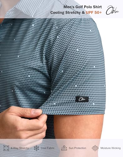 Image of Obla Mens Golf Polo Shirts Short Sleeve Dry Fit Performance Moisture Wicking Casual Print Collared Golf Shirts for Men