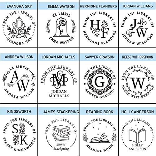 Personalized Self Inking Library Stamps, Ex Libris Choose Your Design, From Books With Coffee, Custom Monograms And Animals (Cat, Dog, Dragon) Reading. (1 5/8" Self Ink Stamper) #TOP4