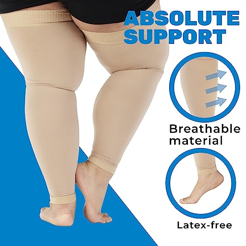 Image of ABSOLUTE SUPPORT 6XL Plus Size Compression Footless Stockings 20-30mmHg - Extra Large Unisex Opaque Compression Support Sleeve for Pregnancy, Diabetic, Sclerotherapy, Arthritis - Beige, 6X-Large