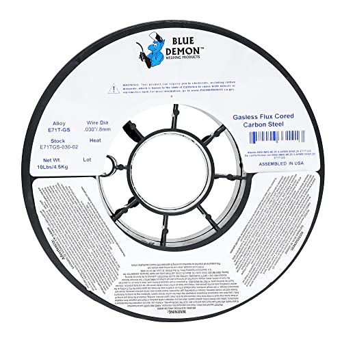Blue Demon E71Tgs X .030” X 10 Lb Mig/Gmaw Gasless Flux Core Carbon Steel Welding Wire, All Position, Easy Slag Removal, Formulated To Provide Porosity-Free, X-Ray Quality Welds #TOP2