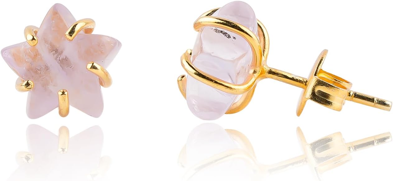 AAA Grade Natural Gemstone Stud Earrings – Handmade in Gold Plated | Healing Crystals | Classic 5-Prong Earrings | Star Studs | Christmas Gift for Women