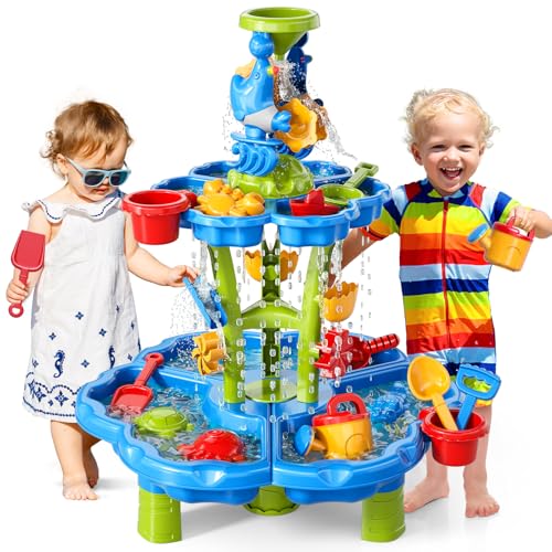 WATUDOU 3 in 1 Water Table for Toddlers 3-5 4-8, Summer Outdoor Beach Outside Backyard Activity Sensory Kids Sand and Water Table, Birthday Party Gifts for Kids Boys and Girls Ages 3 4 5 6 7 8