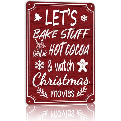 Christmas Wall Decorations Indoor Vintage Christmas Signs for Living room Man Cave Kitchen Bar Dining room bedroom Funny Metal Tin Sign He Just Here For The Cookies (8x12 In)