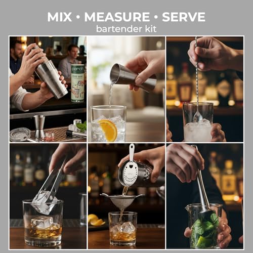 Image of O' Holic by Perch Elite Bartender Kit 6 Piece Cocktail Shaker Set, Stainless Steel Mixology Bar Tool Set with Jigger, Strainer, Muddler, Bar Spoon & Ice Tongs, Home Bar Accessories Gift Set |Silver