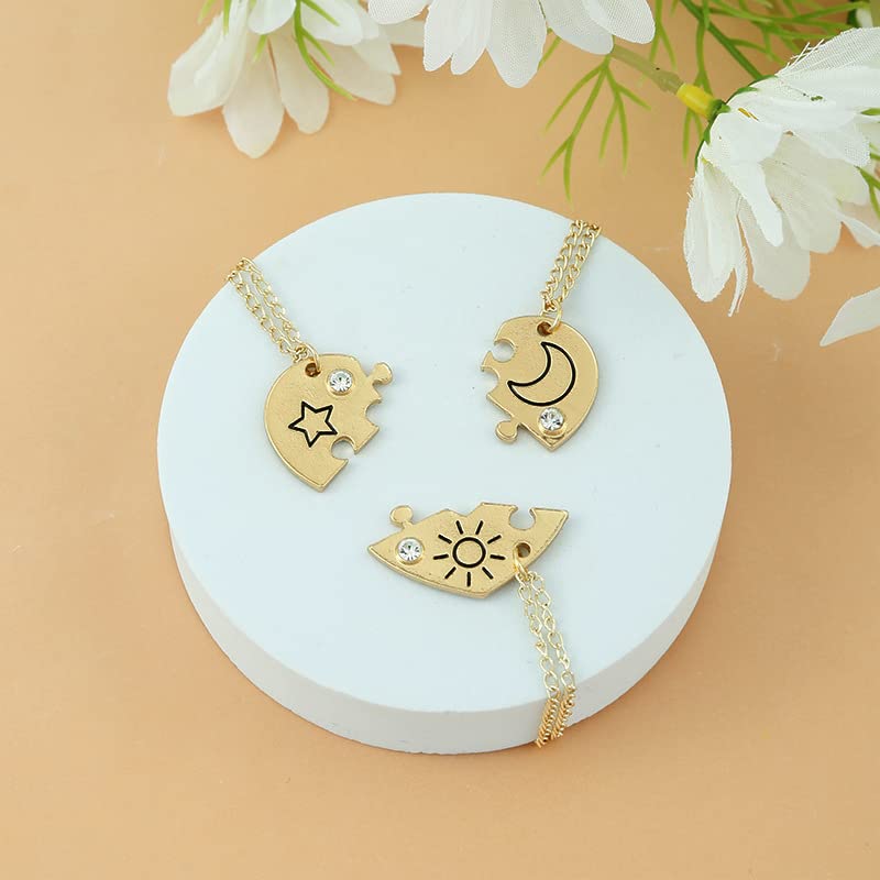 Puzzle Piece Friendship Necklace Gifts for Women Girls Best Friend Necklace for 3 Girls Birthday Christmas Gift for Friends Long Distance Friendship Necklaces for 3 Matching Necklaces for 34