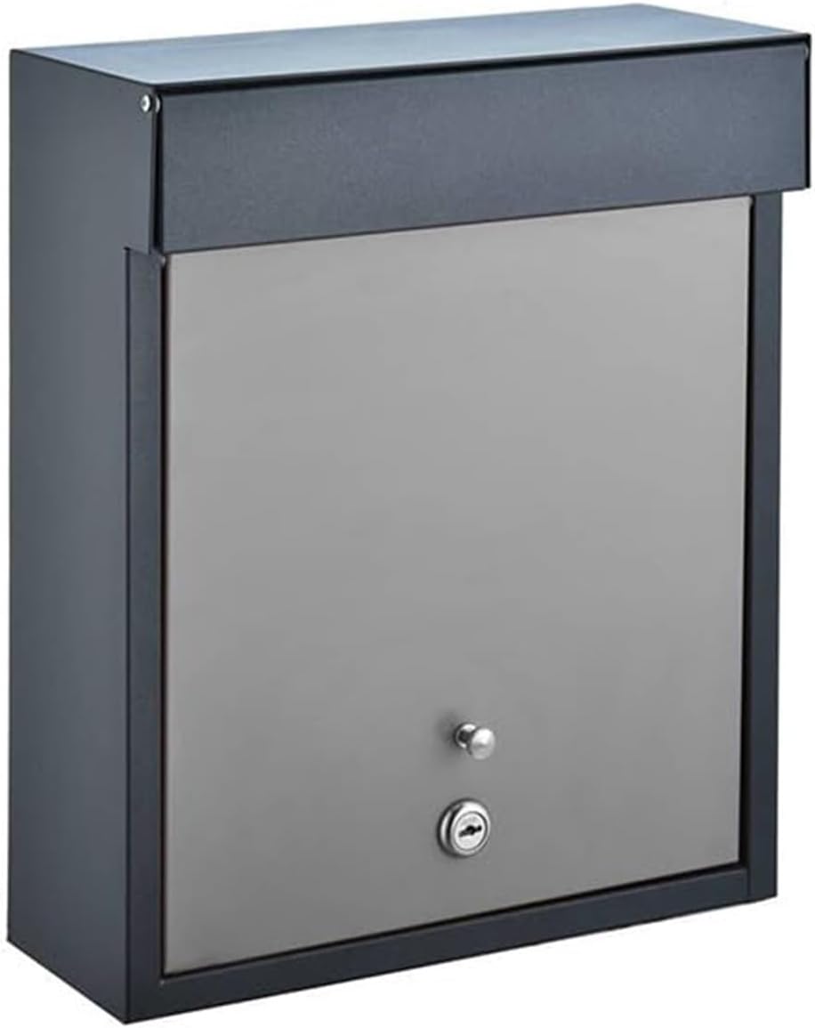 壁掛け式ロック付きメールボックス、セキュリティキー付きドロップボックス、ハンドルと防音パッド付き、大容量スチール製メタルポストボック