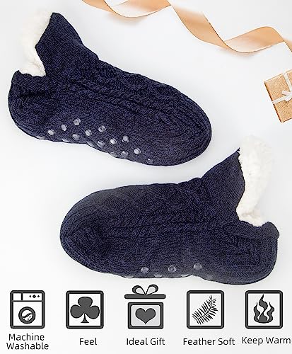 Image of Women Knitted Slipper Socks Cozy Sherpa Fuzzy Socks Non Slip Socks Winter Indoor Double Layer Bedroom Slipper Socks