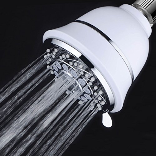 Aquacare By Hotel Spa Filtered Shower Head 4 Inch Chrome Face 6 Setting Showerhead With 3 Stage Shower Filter Cartridge Inside. (Dual White/Chrome Finish) #TOP7