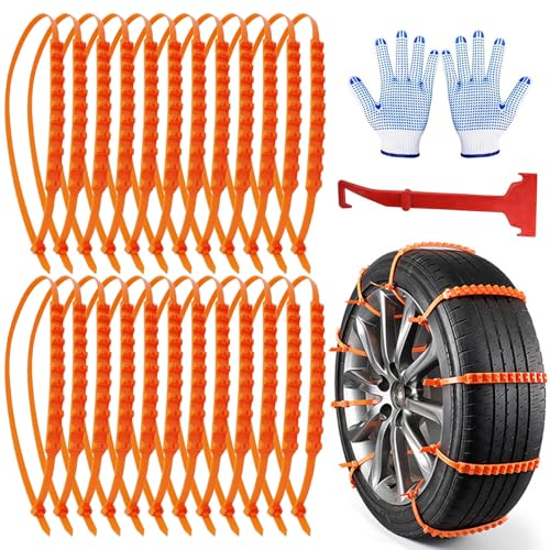 24 PCS Schneeketten,Schneekette Auto,Reifen Schneekette Ultraleistungsfähig,Universal Winter Reifenketten,mit Handschuhe & Schneeschaufel,Auto Schneeketten 145-295mm,für Winterreifen für Suv,Lkw