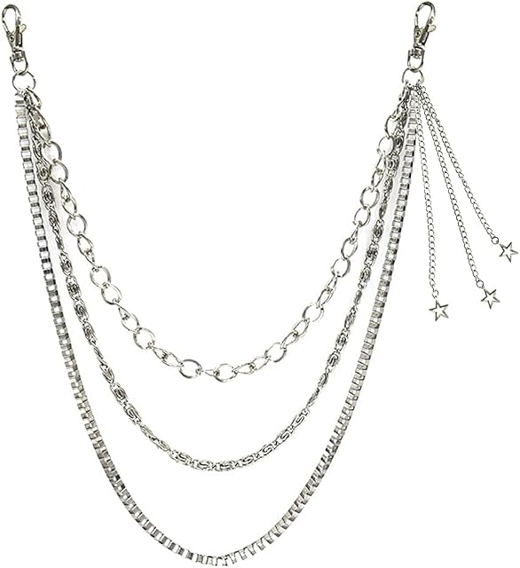Xihuimay Pants Jeans Chain Gothic Punk Rock Chain Pocket Belt Chains Multi-layer Wallet Chain Trousers Chain Skirt Waist Chain Star Keychain for Key Belt Loop Purse Handbag for Women Men, Silver