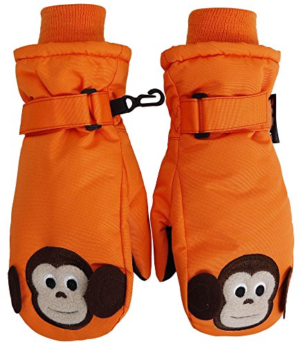 SimpliKids Boy's Ski Mitten Gloves,XS,Orange 12 Monkey