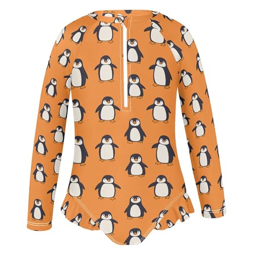 Cute Penguins Girls Long Sleeve Rashguard Swimsuit UV Protection One-Piece Swimwear Bathing Suit B04049512