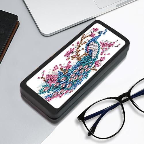 Image of 5D Diamond Painting Glasses Case for Adults, DIY Rhinestone Crystal Diamond Art Eyeglass Holder, Handmade Majestic Peacock Sunglass Storage Box, Elegant Travel Craft Gift