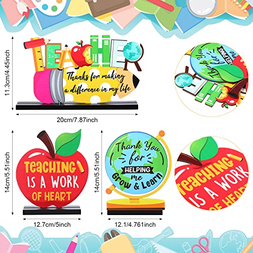 Image of Jetec 3 Pack Teacher Appreciation Table Centerpieces Best Teacher Sign Table Decorations for Student to Teachers Home Decor Classrooms Desks Teaching Wooden Signs Topper (Apple)