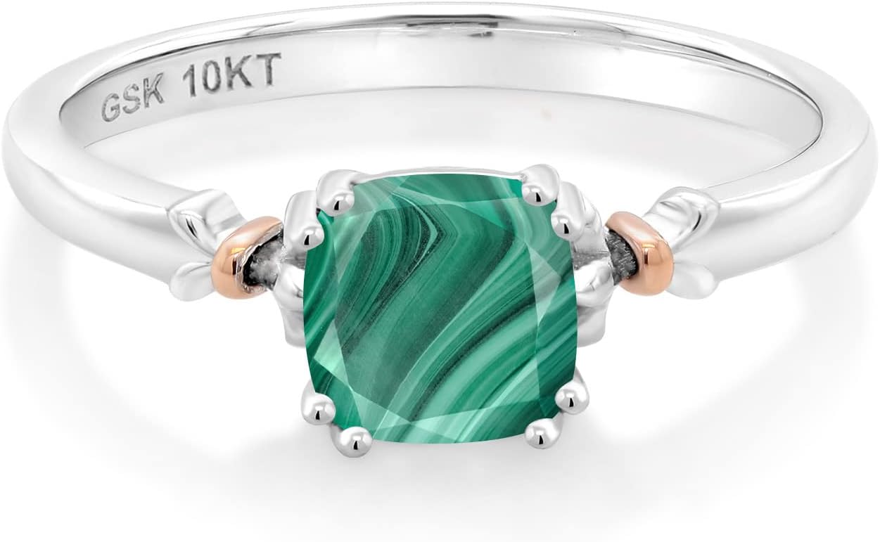 Gem Stone King 925 Sterling Silver and 10K Yellow Gold 6MM Cushion Cut Gemstone Birthstone Engagement Ring | Wedding Anniversary Promise Ring For Women | Available In Size 5, 6, 7, 8, 9