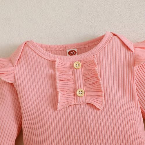 Image of Newborn Baby Girls Clothes Ribbed Ruffled Romper+Floral Pants+Headband Infant Outfit Set