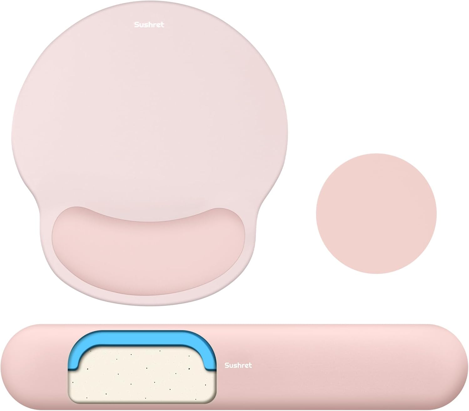 Mouse Pad and Keyboard Wrist Rest, 3-in-1 Gel Memory Foam Ergonomic Mouse Pad with Wrist Rest Set, Gaming Mousepad Arm Cushion Support for Computer Office Desk Accessories Cute Setup, Pink