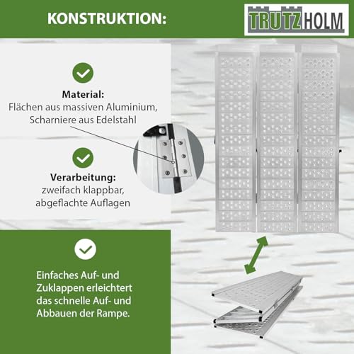 DREIBREIT by TRUTZHOLM 2-Fach klappbar Alu Auffahrrampe 215 cm Tragkraft 1020 kg gelocht Quadrampe Verladerampe grau