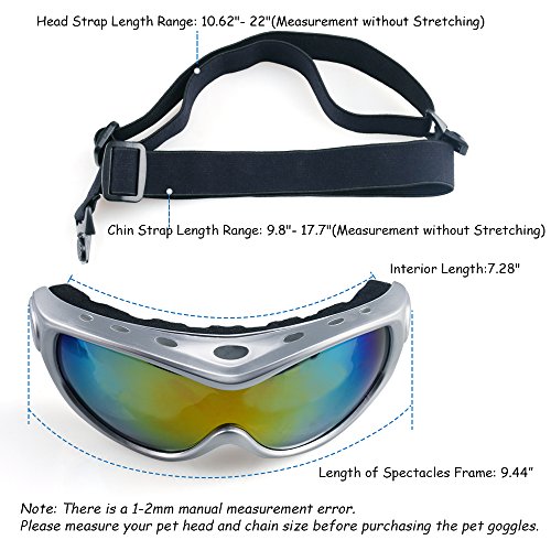 Hellopet Dog Goggles Dog Sunglasses Glasses For Dogs Dog Ski Goggles With Uv Protection Pet Sunglasses With Adjustable Strap For Travel, Skiing And Anti-Fog(Silver) #TOP2