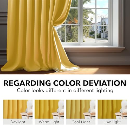 Deconovo Back Tab and Rod Pocket Drapes and Curtains Short Blackout Curtains for Kitchen Windows 42Wx54L Inch Mellow Yellow 2 Panels - Thumbnail 6