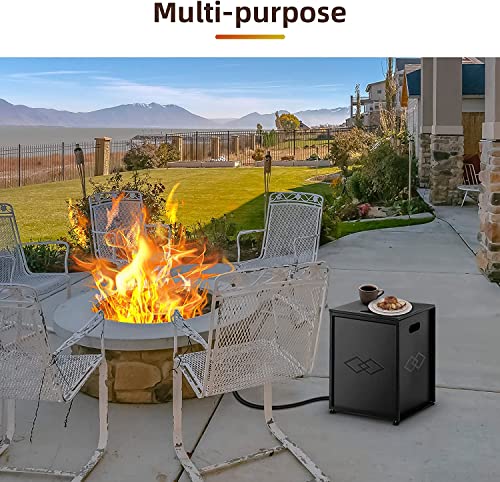 Garvee Propane Metal Tank Cover Table, Hideaway Table for Gas Fire Pits, 20 lbs Propane Tank Outdoor Gas Tank Storage, 16-inch Hideaway Table with Side Handles, Black