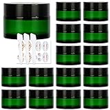 1 oz Green Round Glass Jars with Plastic Lids and Inner Liners,Empty Cosmetic Bottles For Beauty Products, Lotion, Powders and Ointments.Set of 15 Pack.