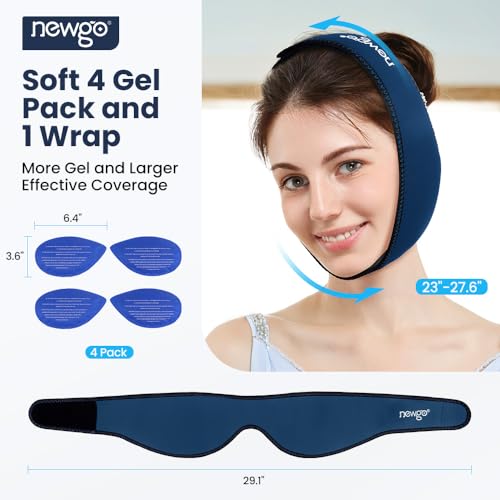 Image of NEWGO Wisdom Teeth Ice Pack Head Wrap Jaw Ice Wrap for Face Oral Surgery Pain Relief, Face Ice Pack with 4 Hot /Cold Packs for Facial, Chin, Jaw - Dark Blue