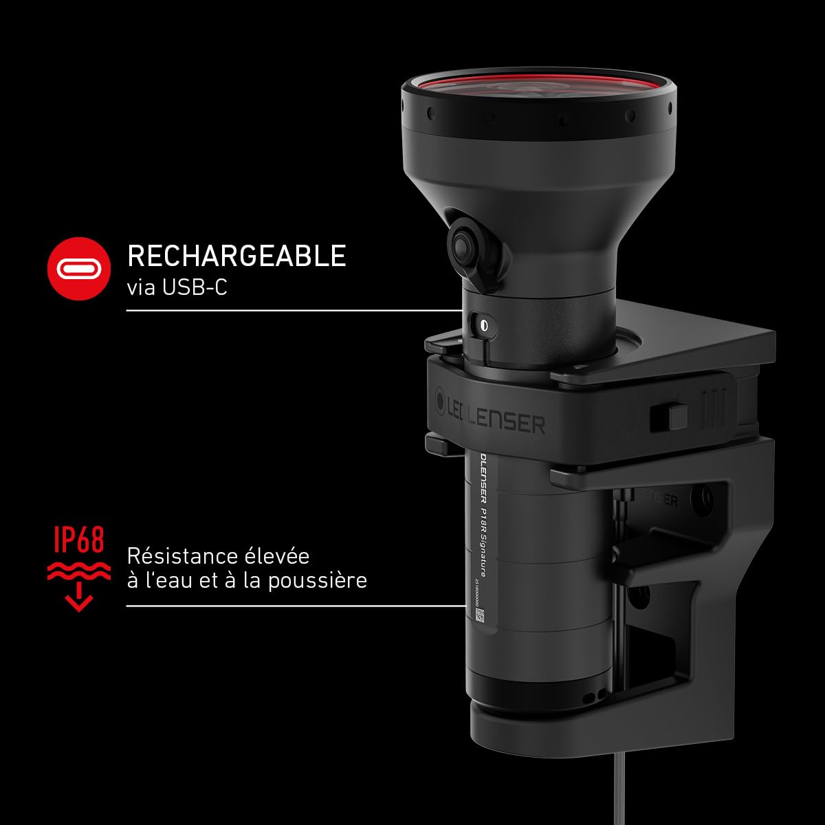 Ledlenser P18R Signature LED rechargeable, 7000 lm, 630 m, 8 modes, USB-C, IP68, 45 h – Projecteur extrêmement lumineux pour extérieur, camping
