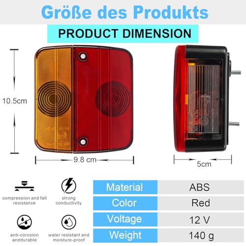CXTM Anhänger Rückleuchten 12V Universelle Wasserdichte Rücklicht Anhänger für PKW, LKW, Wohnwagen und Nutzfahrzeuge (2Pcs Rückleuchten)