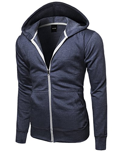 Youstar Basic Casual Long Sleeves Zipper Pocket Hoodie Jacket Marled Navy Size XL