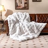 COSTWAY Kuscheldecke, Plüsch-Kunstkaninchenfell Sofadecke, luxuriöse Felldecke, Überwurfdecke Farbewahl, Wohndecke für Damen, Couchdecke Tagesdecke für Bett, Sofa, Sessel (153 x 203 cm,Weiß)