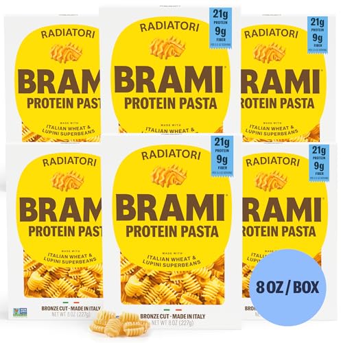 Brami Radiatori Italian Protein Pasta | Low Carb | High Fiber | High Protein | Keto | Non-GMO | Made in Italy | Dry Pasta | Semolina Pasta | Fortified with Heart Healthy Lupini Beans | 8oz (Pack of 6)
