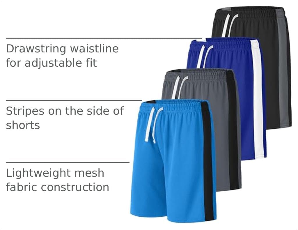 Resinta 4 Pack Boys Shorts Boys Athletic Basketball Shorts Kids Mesh Quick Dry Active Sports Gym Soccer Shorts for Summer