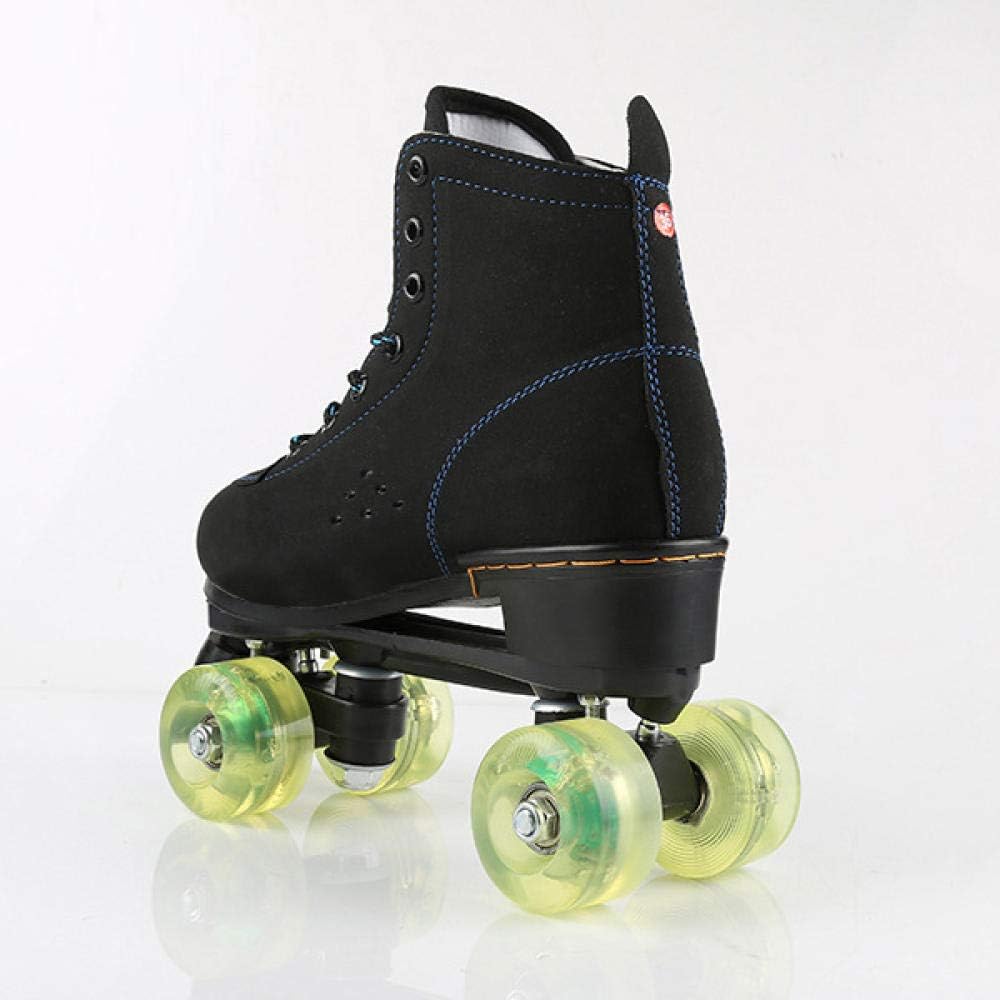 Quad Roller Skate Frosted Cowhide Pattern Male and Female Roller Skates Black 4 Wheel Roller Skates Suitable for Beginners PU (US8)