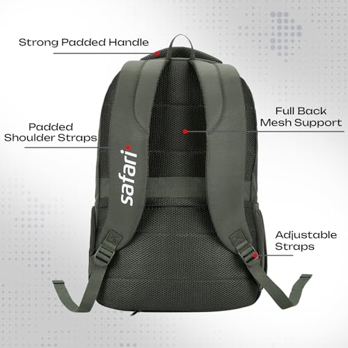 Image of Safari Aether 3 37L Casual Printed Laptop Backpack, school bag for boys and girls, college bag, office bag, travel bag for men and women, 3 compartments, Raincover, Bottle holder, Color- Olive