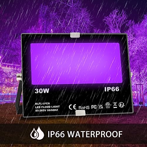 Image of MELPO Black Light 30W LED Blacklight Flood Light Outdoor for Glow Party, Halloween Decoration, Body Paint, Fluorescent Poster, Neon Glow, IP66,US-Plug-Switch-6.7Ft Cord (2 Pack)
