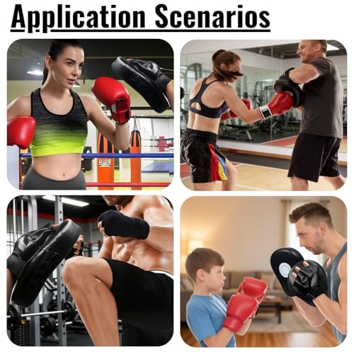 Rongrongago 1 Paar Pratzen Boxen, PU Handpratzen Boxen, Gebogene Pratzen Kickboxen, Kickboxen Boxpratzen für Muay Thai, Taekwondo, Karate, Kampfsport und Boxtraining (Schwarz)