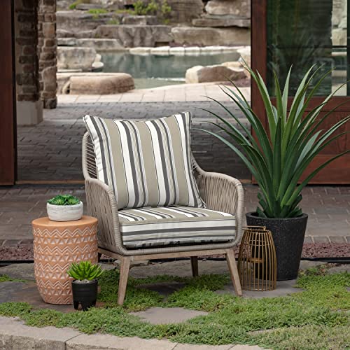 Arden Selections Outdoor Deep Seat Cushion Set, 24 x 24, Water Repellant, Fade Resistant, Deep Seat Bottom and Back Cushion for Chair, Sofa, and Couch, Taupe Grey Linen Stripe by Arden Selections - Image 4