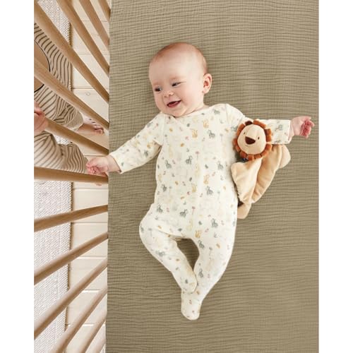 Image of lulumoon Baby Crib Sheets Fitted: Soft Muslin Cotton Sheets for Standard Crib - Olive Floral for Girls 2Pack