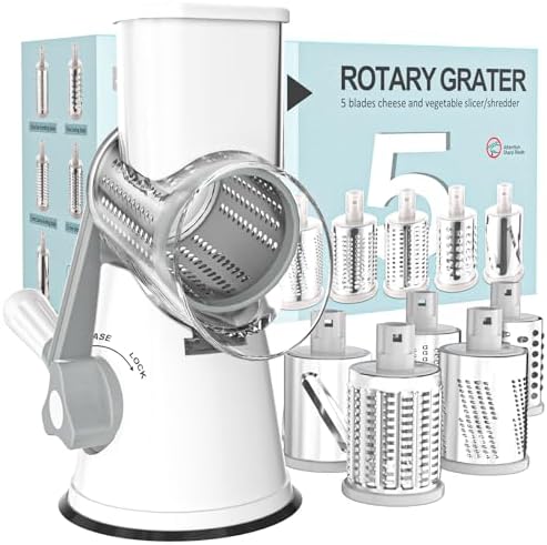 Cambom 5 in 1 Rotary Cheese Grater Hand Crank Cheese Shredder for...