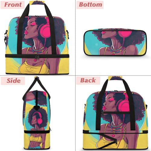 Large Weekender Overnight Bags Colorful Woman Headphones Travel Duffel Bag for Women Men Gym Bags With Shoe Compartment Foldie Travel Tote Bag Carry On Personal Item Bag for Travel Gym Sports3