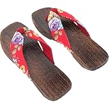 ifundom Japanische Holz Clogs Damen Sommer Hausschuhe mit Blumenmuster Atmungsaktive Stoff Holzsohle Langlebige Bequeme Sandalen für Alltag und Zuhause Dekorative Japanische Slipper