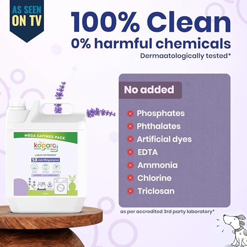 Image of Koparo Liquid Detergent | 3 Litre | Top Load & Front Load Washing Machine Liquid Detergent | Organic Bio-Enzymes Laundry Detergent | Tough on Stains, Safe for Kids & Sensitive Skin | Lavender