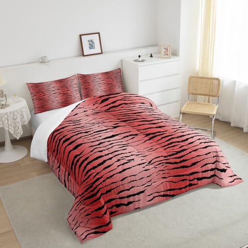 Image of Feelyou Girls Zebra Stripes Comforter Set, Safari Animal Fur Print Bedding Set Toddler Size Wildlife Comforter for Kids Boys Girls Boho Duvet Set Bed Set 2Pcs