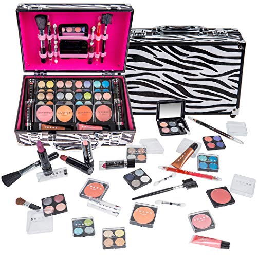 SHANY Carry All Makeup Train Case with Pro Makeup and Reusable Aluminum Case, Zebra