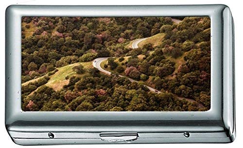 Preisvergleich Produktbild Graues Auto auf Langer kurvenreicher Straße 104336 Zigarettenetui / -schachtel Visitenkartenetui Edelstahlgehäuse Silber Metall Geldbörsenschutz