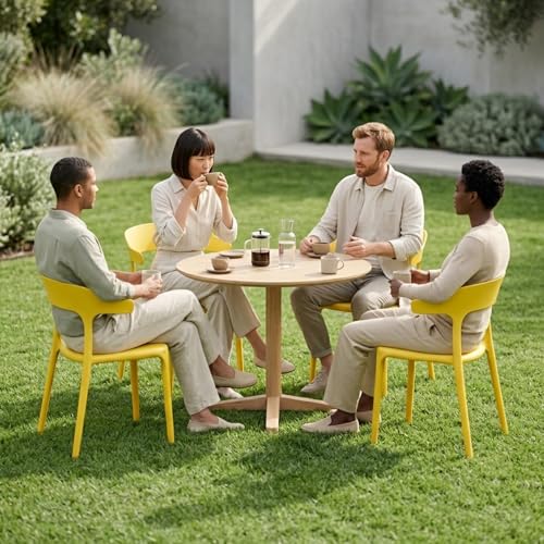 Image of Adhunika Furnitures Yellow Cafe Chair Set of 4 | 3 Year Warranty | 120KG Capacity | Full PP Plastic Stackable Chair | Dining Balcony Garden Cafe Restaurant Indoor Outdoor (Yellow, Set of 4)