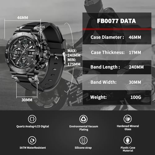 Image of LIGE Quartz Watch for Men Waterproof Big Dial Analog Digital Sport Multifunction LED Backlight Fashion Wristwatches Stopwatch Calendar Men