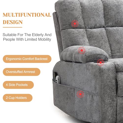 Image of Korser Oversized Dual Motor Power Lift Recliner for Elderly with Massage and Heat, Extra Wide Electric Recliner with Adjustable Headrest, Lift Chair with Storebox Cupholder, USB Ports, Type C, Grey